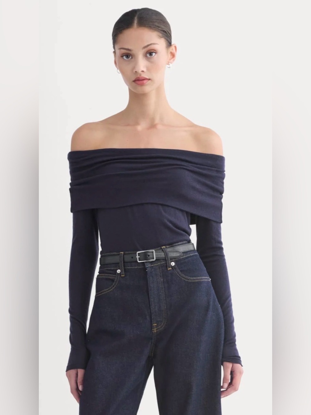 New Everlane THE OFF-THE-SHOULDER TOP IN BUTTERLUXE Deep Navy Size S